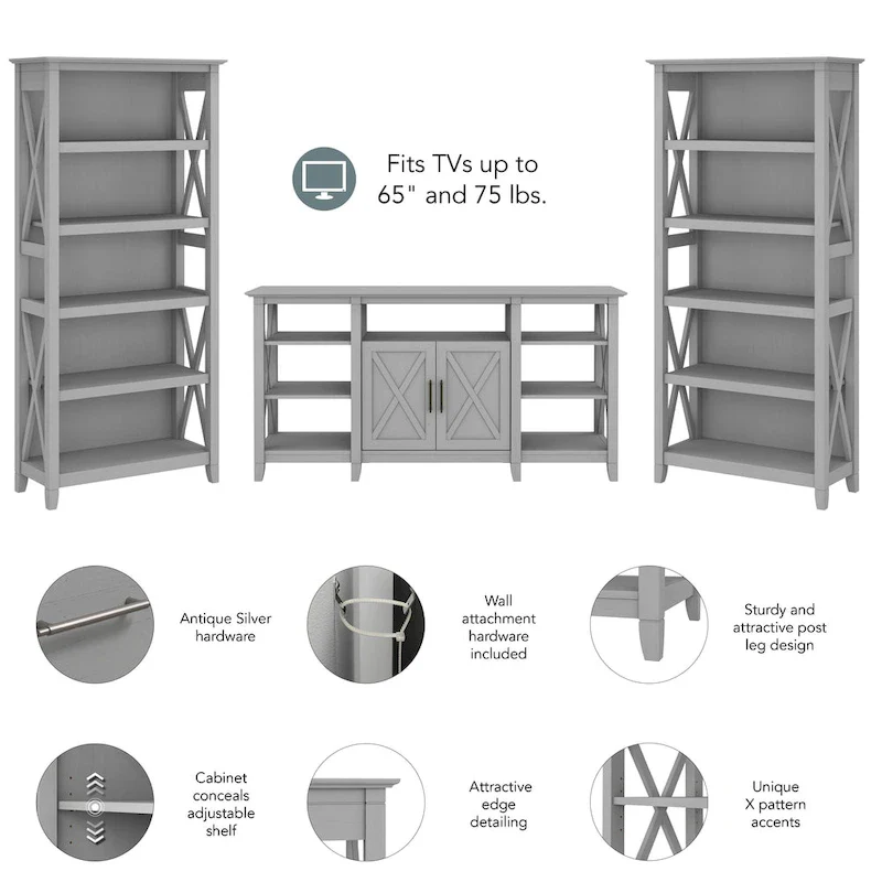 Tall Farmhouse TV Stand with 2 Bookcases by Bush Furniture