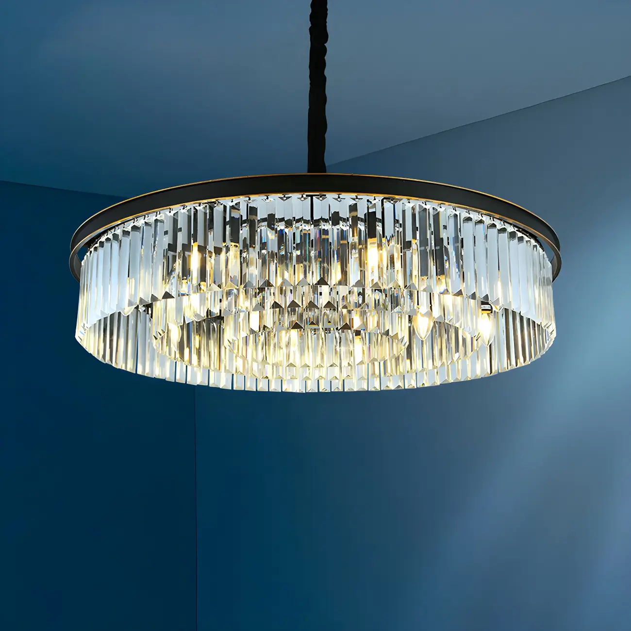Modern Cylinder Crystal Chandelier Height Adjustable