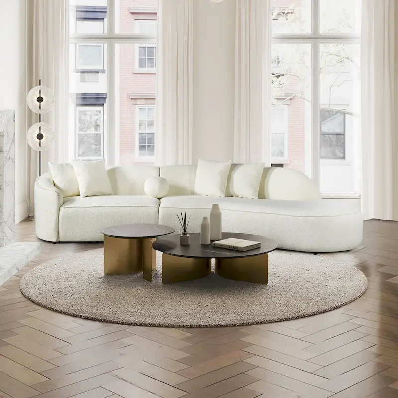 Gallar Japandi Style Luxury Modern Boucle Fabric Curved Sofa in White