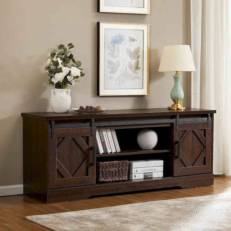 Wampat Farmhouse Sliding Barn Door Wood TV Stand / Storage Cabinet