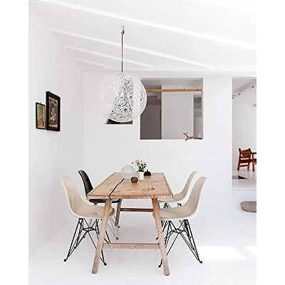 Set of 2 Mid-Century Modern Dining Side Chairs Armless Plastic Shell Seat with Black Metal Wire Eiffel Base, White