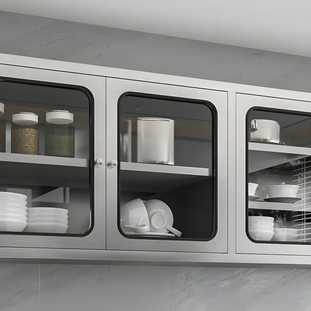 Adjustable Stainless Steel Wall-Mounted China Cabinet