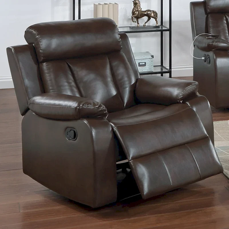 Gel Leatherette Manual Motion Recliner with Pillow Top Armrest in Brown
