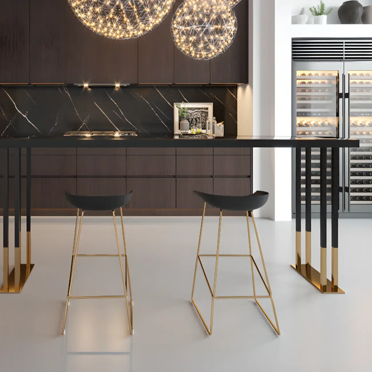 Lavish Black Gold Wood Metal Sled Bar Tables