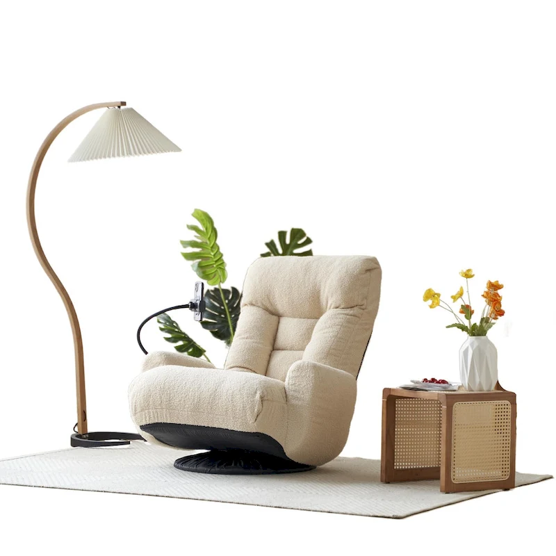 Upholstered 360 Swivel Manual Leisure Recliner with Mobile Phone Holder, Adjustable Headrest and Backrest