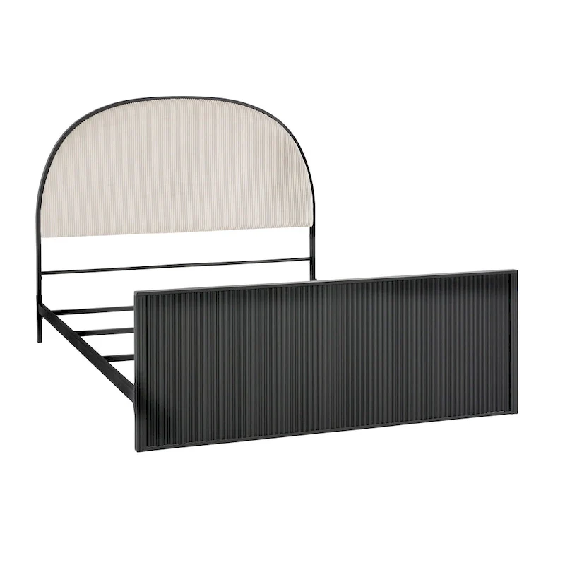 Choteau Black Finish Metal Gray Fabric Queen Bed by iNSPIRE Q Modern