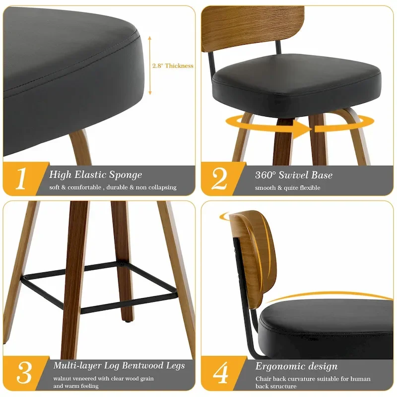 26-Inch Upholstered Swivel Counter Height Bar Stools - 36.4 H x 17.1 W x 20 D