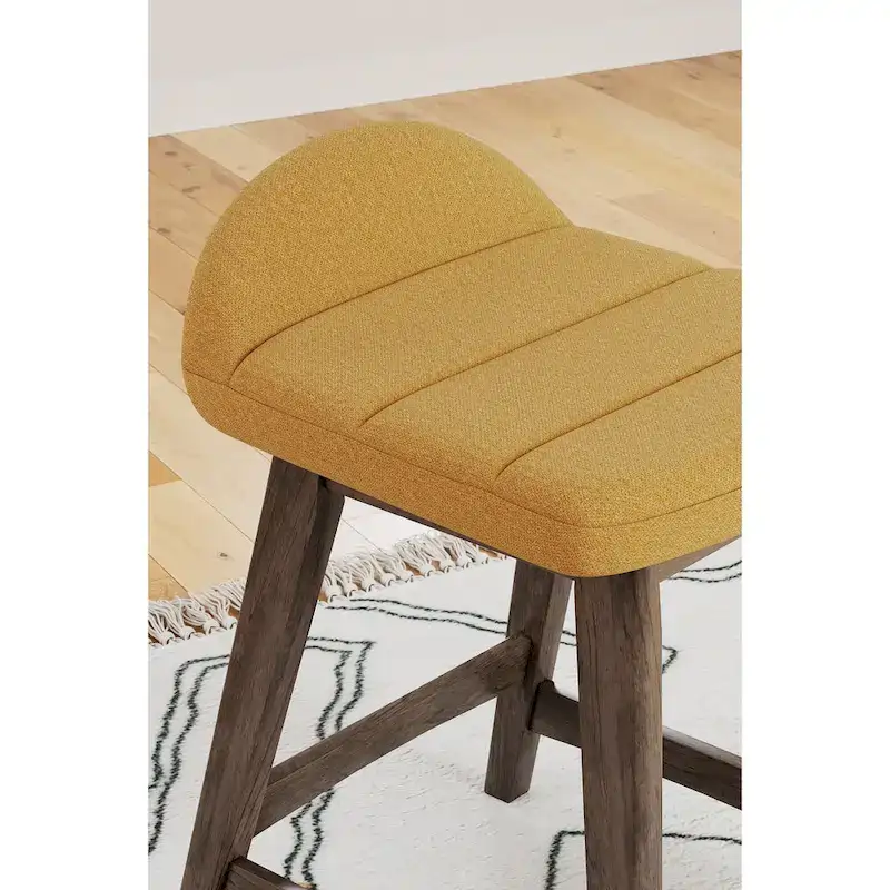 Counter Height Bar Stool, Set of 2, Mid-Century, Polyester, Foam Cushion, Hardwood Frame, Seats 2, Charcoal/Teal/Grey/Yellow