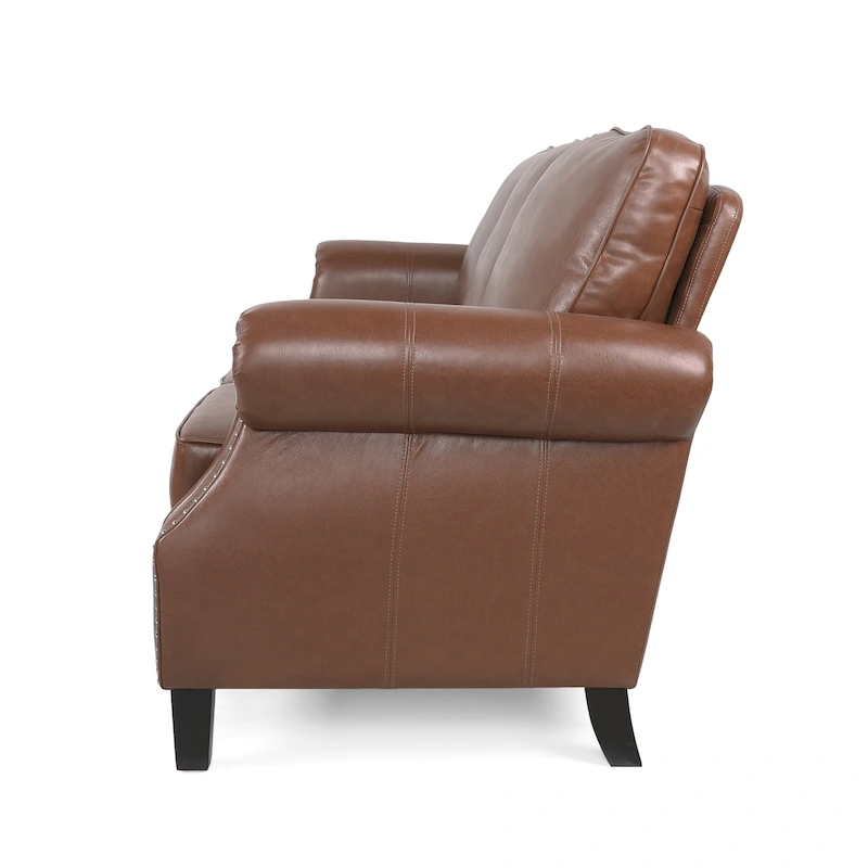 Dowd Faux Leather 3 Seater Sofa with Nailhead Trim by Christopher Knight Home