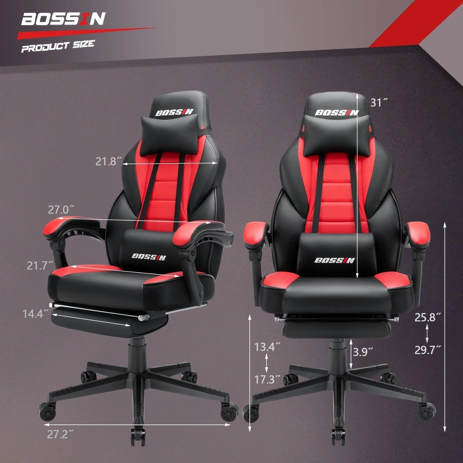 BOSSIN Racing Style Gaming Chair,300 lbs Big and Tall gamer chair High Back Computer Chair