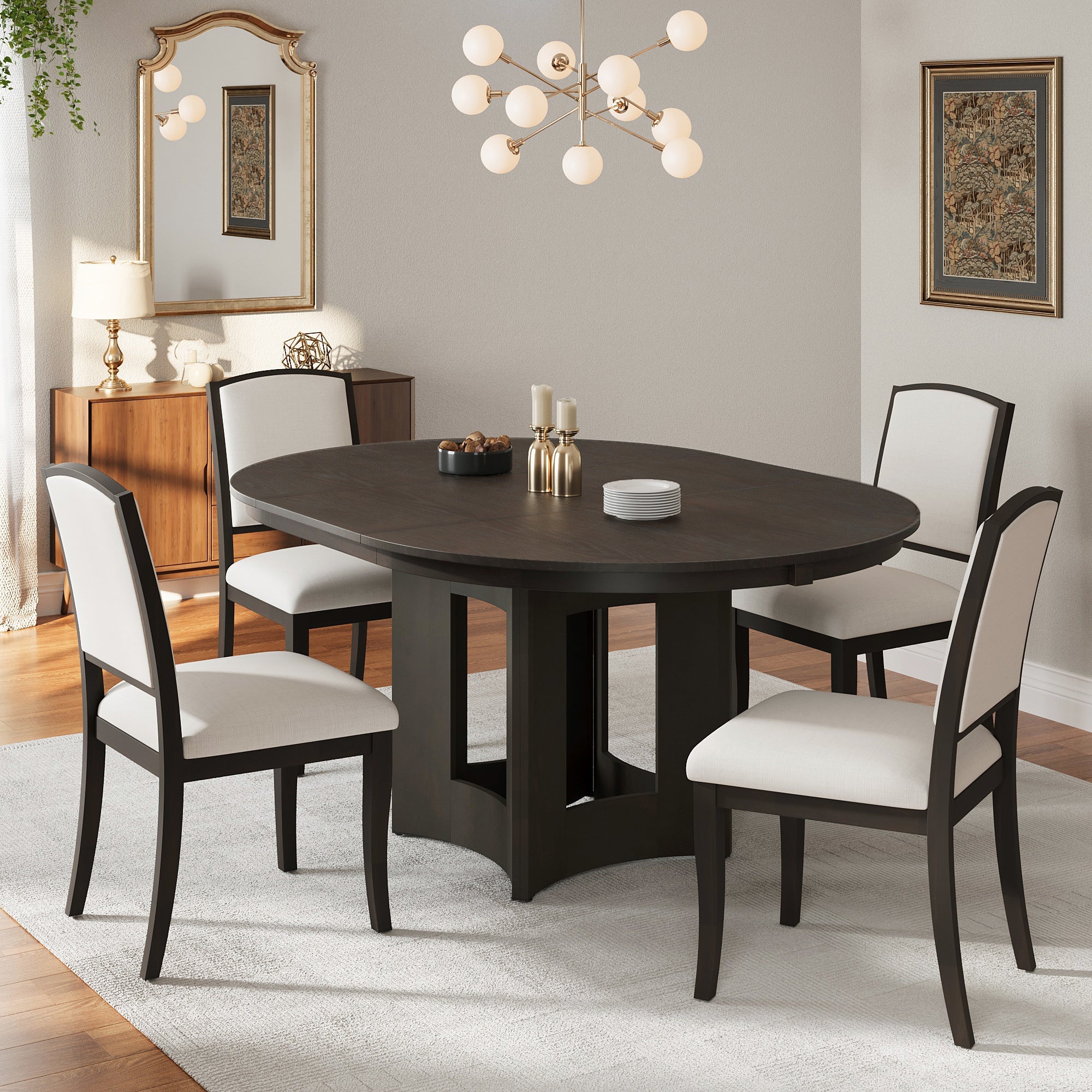Classic Modern Extendable Round Dining Table Set for 4