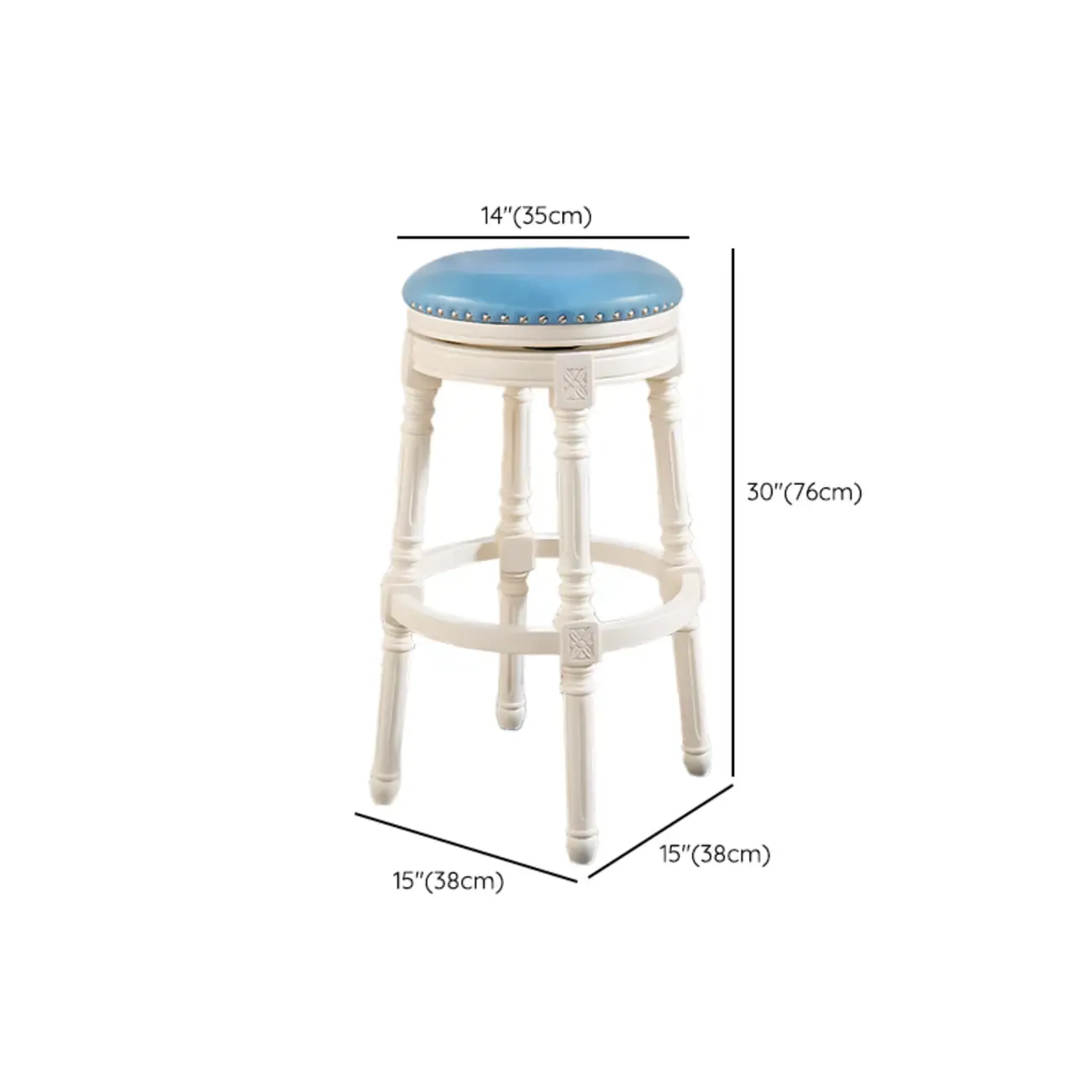 Traditional Blue Faux Leather Swivel Round Bar Stools