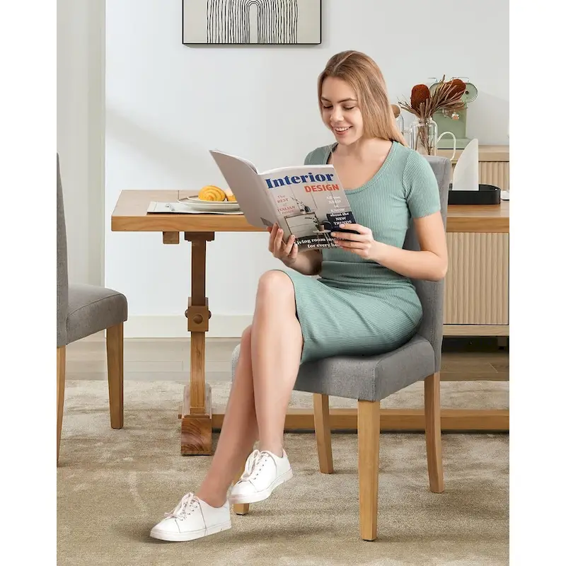 Modern Fabric Dining Chair Set of 4, Upholstered Kitchen Chair with Curved Backrest Wood Legs