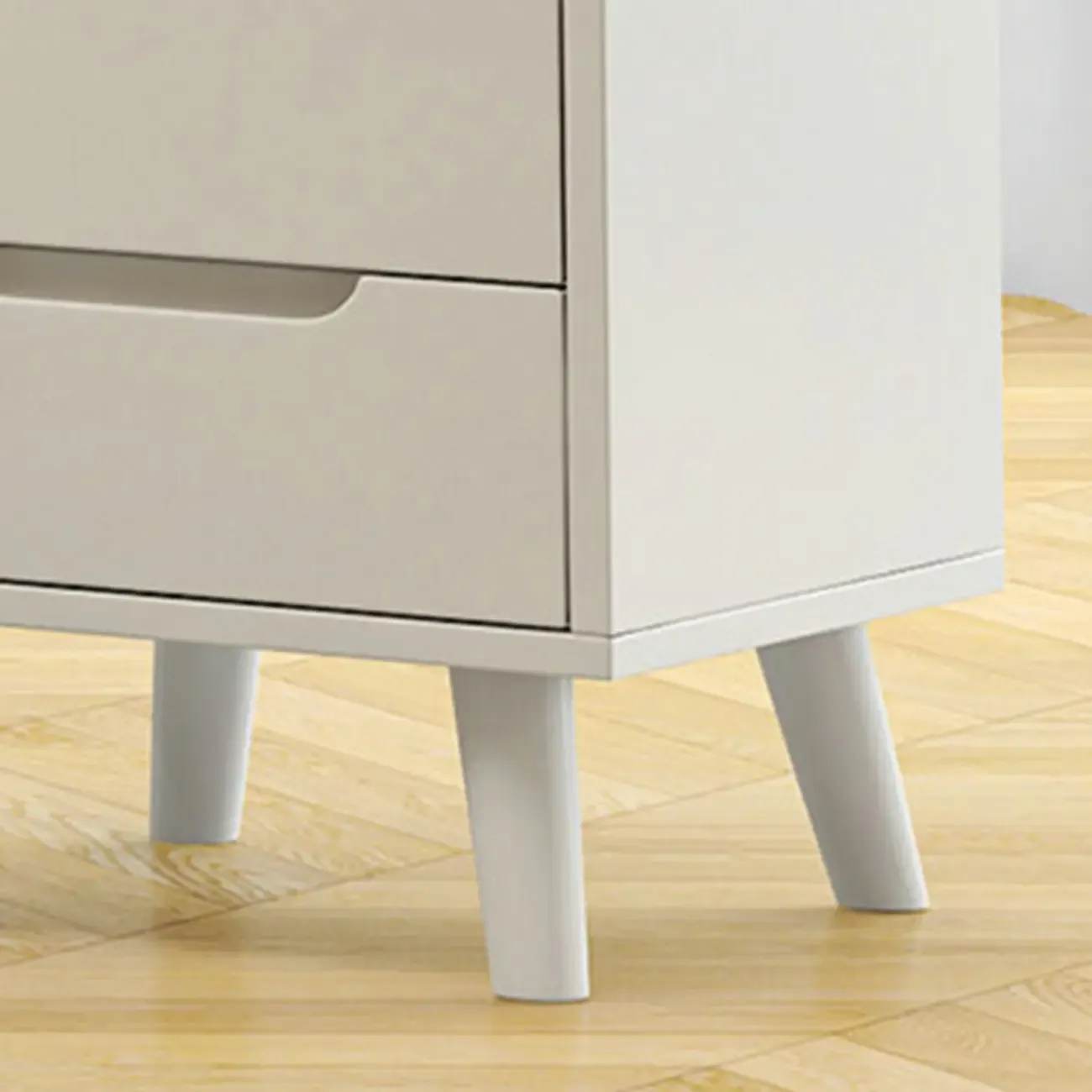 White Rubberwood 2 Drawers Narrow Nightstand with Legs