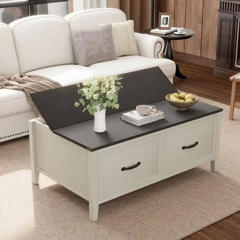 Coffee Table with Hidden Storage, 2 Drawers and Flip Top Storage with Lift Hinges - See Details