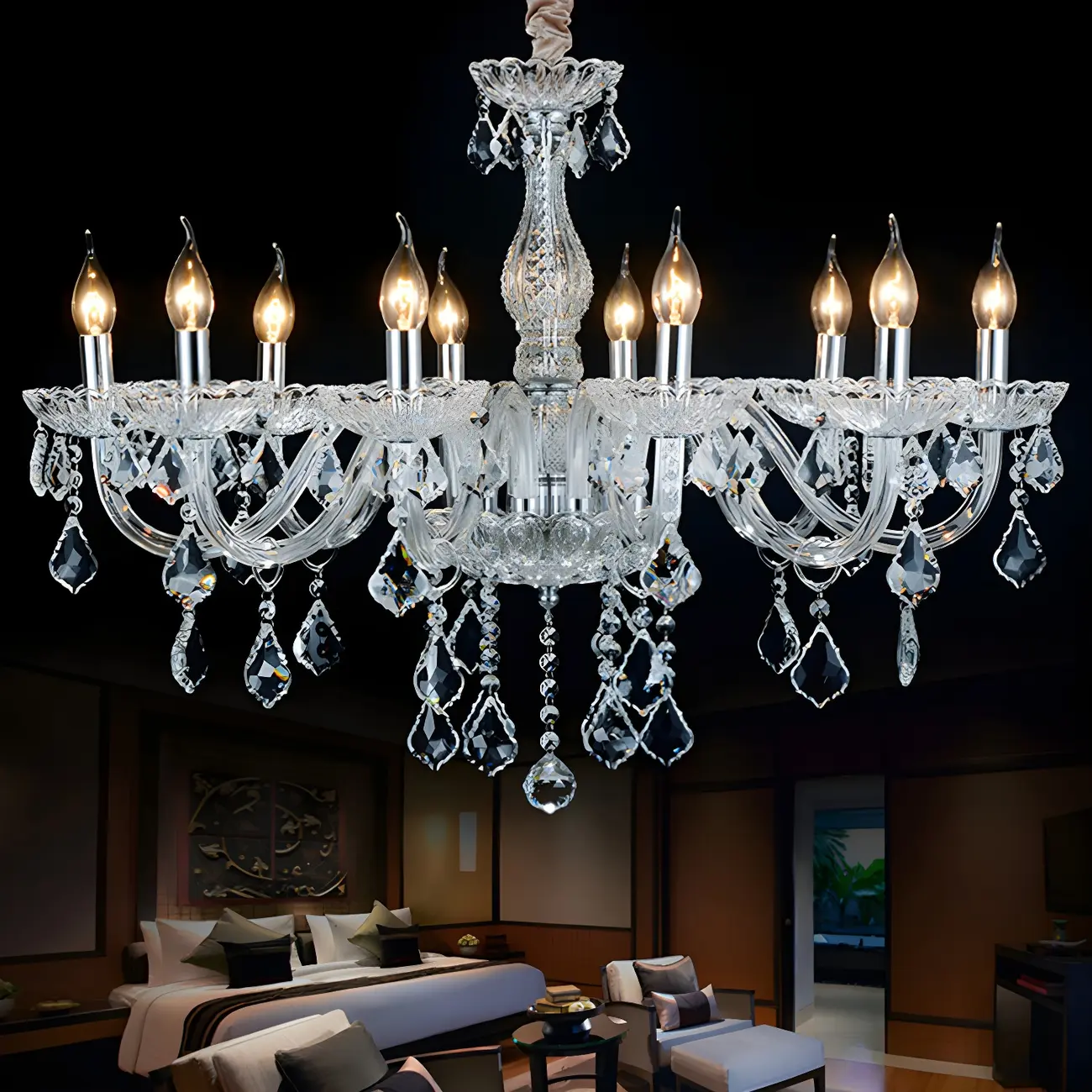 Mid-Century Modern Crystal Candelabra Chandelier