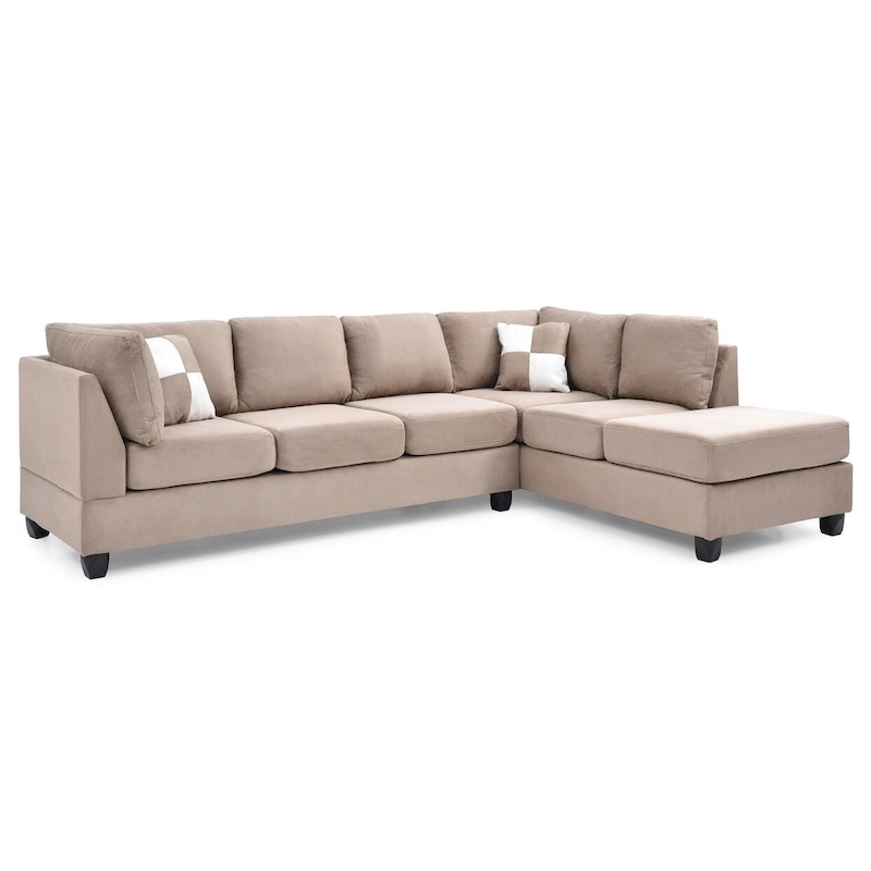 Malone 111 in. Suede 4-Seater Sectional Sofa with 2-Throw Pillow - 111L x 78W x 34H