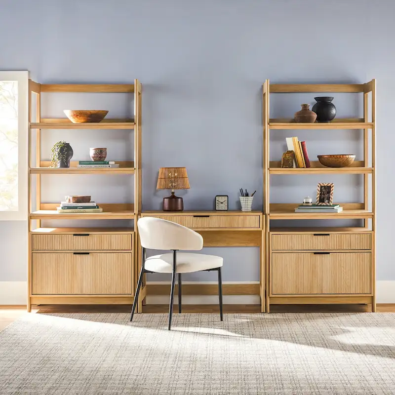 3-Piece Writing Desk Set with 2 Wide Bookcases