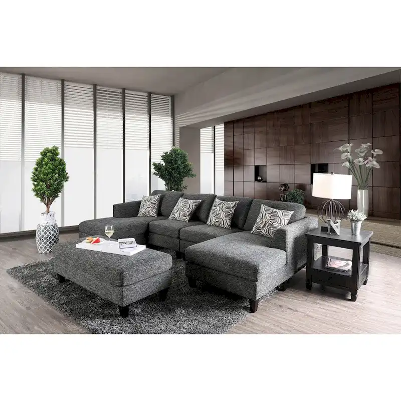 Modern Grey Fabric 4-Piece Modular Sectional
