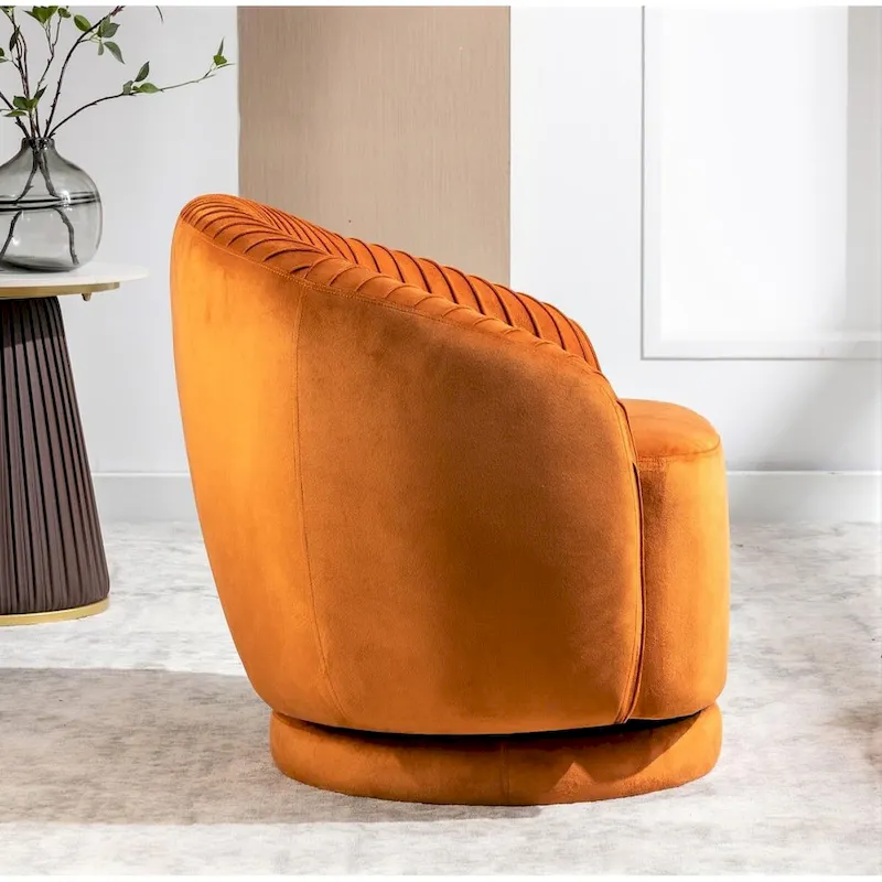 Modern Barrel Swivel Chair with Plush Velvet Upholstery and Smooth 360 Rotation Round Accent One-Seater Sofa