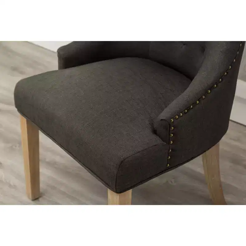 Roundhill Furniture Button Tufted Solid Wood Wingback Hostess Chairs with Nail Heads, Charcoal, Set of 2