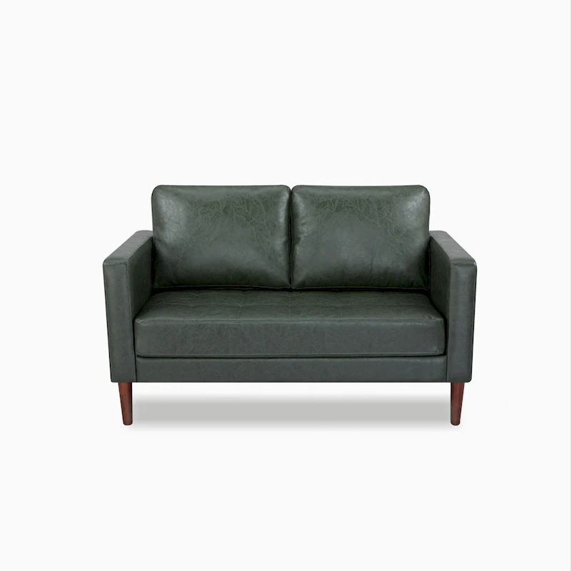 Tufted Faux Leather Loveseat Sofa, 2-Seat, Grey / Camel / Black / Green