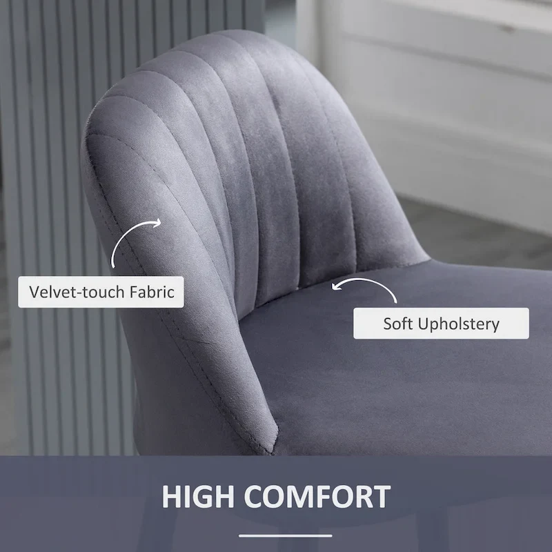 HOMCOM Adjustable Bar Stools Set of 2, Velvet Counter Height Barstool, Upholstered Kitchen Stool with Swivel Seat, Steel Frame