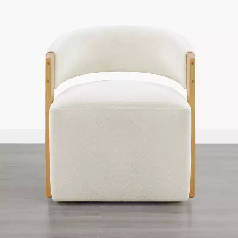 Spruce&Spring Upholstered Dining Chair with Wood Armrests & Hidden Wheels