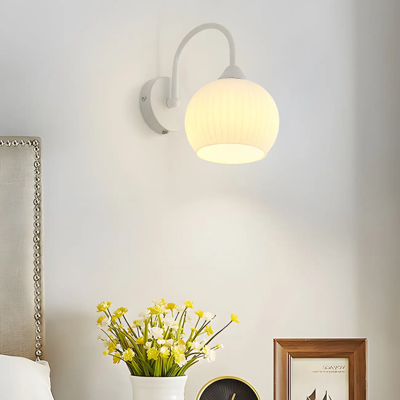 Dome-Shape White Wall Sconce with White Glass Shade