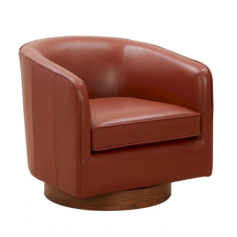 Tito Top Grain Leather Wood Base Swivel Chair by Greyson Living
