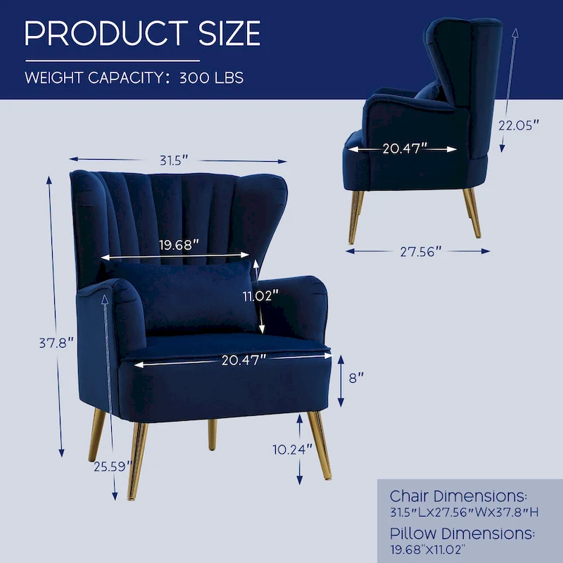 HOMYKA Modern Wingback Arm Chair Upholstered Accent Chair Set of 2