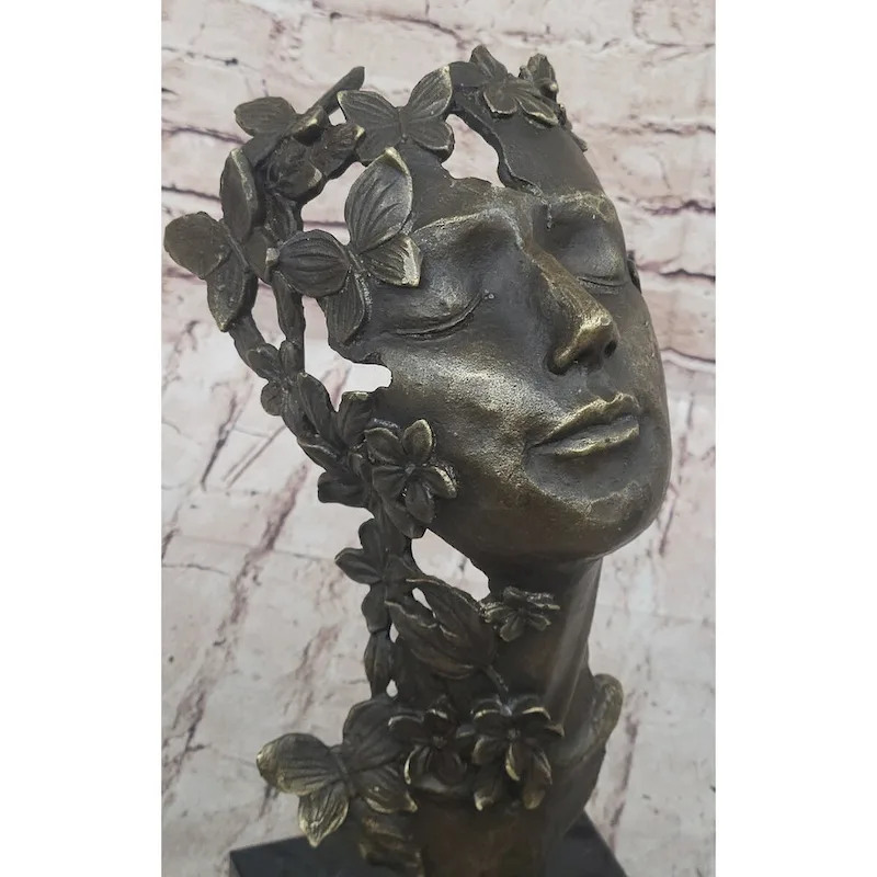 Abstract Surreal Female Bust Face Mask Butterflies Bronze Metal Sculpture Dali
