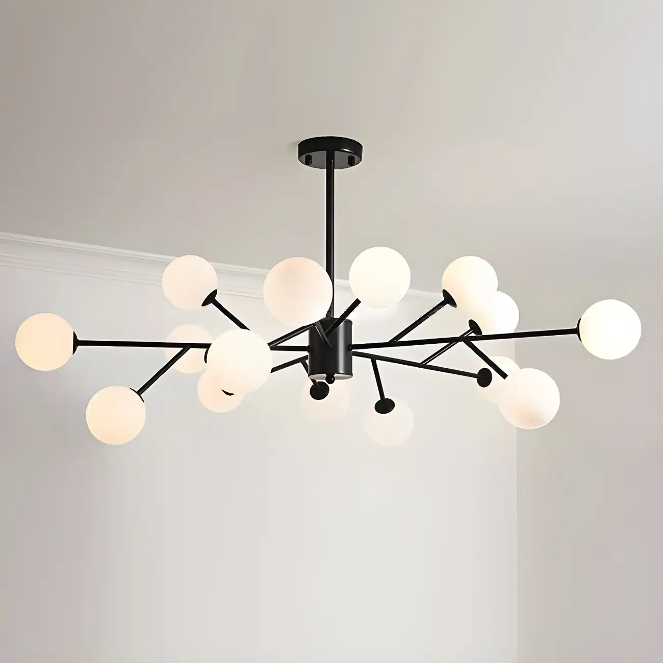 Mid-Century Modern White Globe Glass Sputnik Chandelier