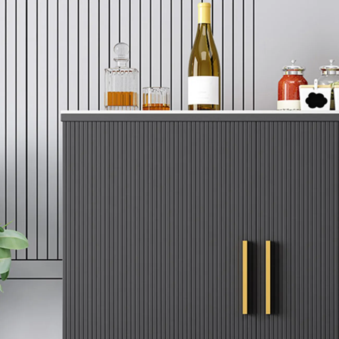 Glam Grey Wooden Sideboard with Cabinets