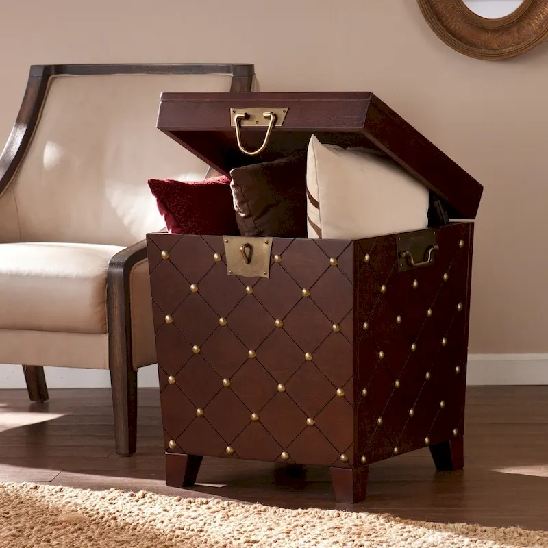 SEI Furniture Liatris Nailhead Espresso End Table Trunk