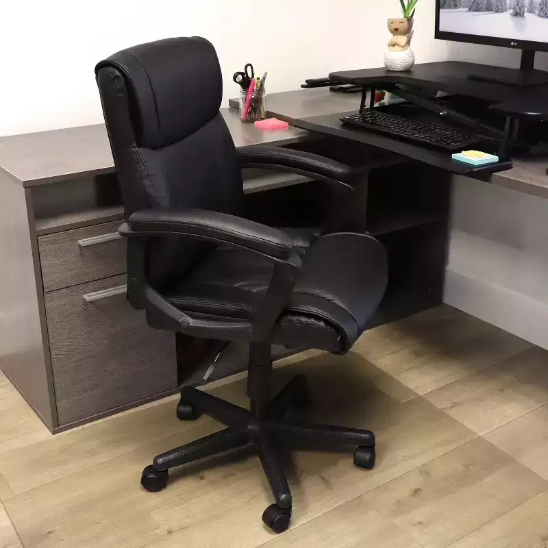Elama Mid Back Adjustable Faux Leather Office Chair in Black