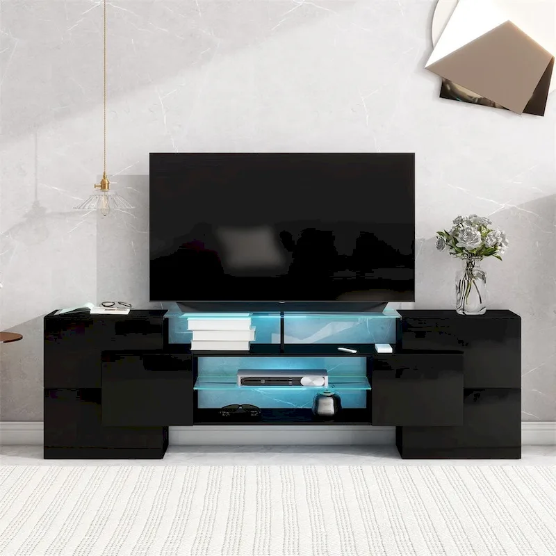Merax TV Stand with 2 Illuminated Glass Shelves, High Gloss Entertainment Center for TVs Up to 80 - n/a