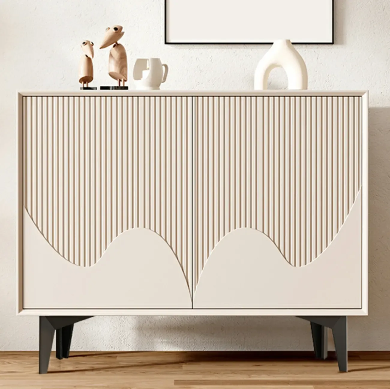 Hallway White Wood Shoe Cabinet with Slate