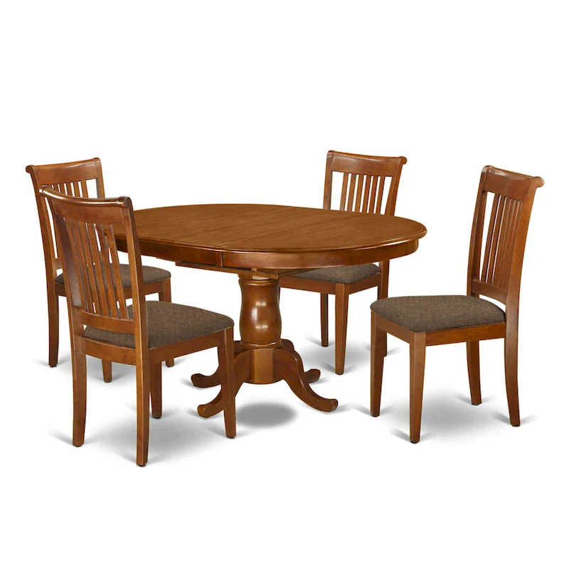 5-Piece Small Dining Set — Includes 1 Oval Dining Table And 4 Solid Wood Dining Chairs, Saddle Brown (Multiple Seat Styles Available)