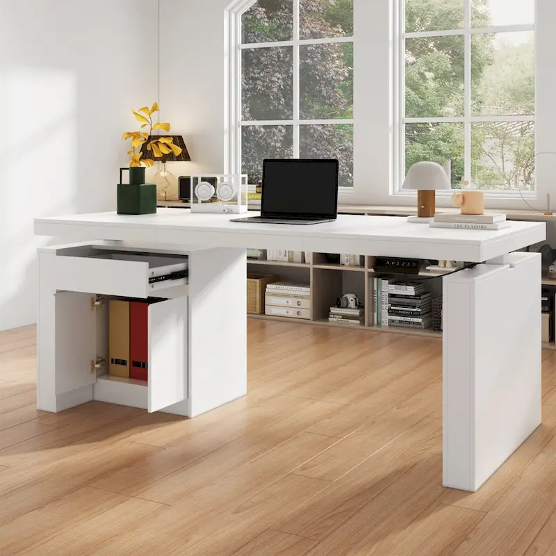 70.9 W Dining Table White Adjustable Workstation Modern Office Desk