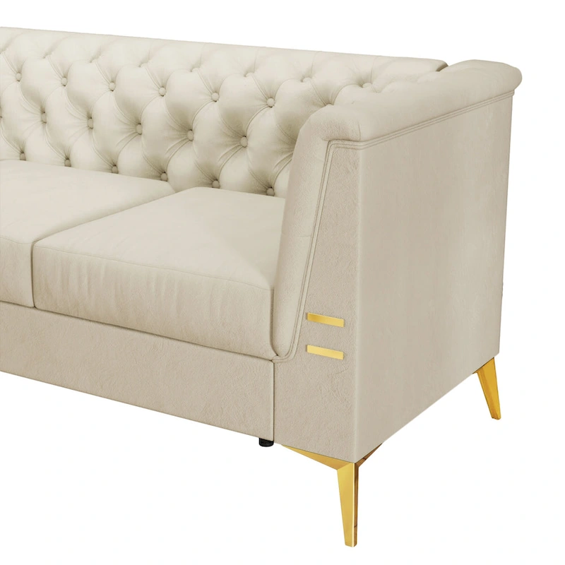 82.7 Velvet 3-Seater Sofa with Gold Metal Legs