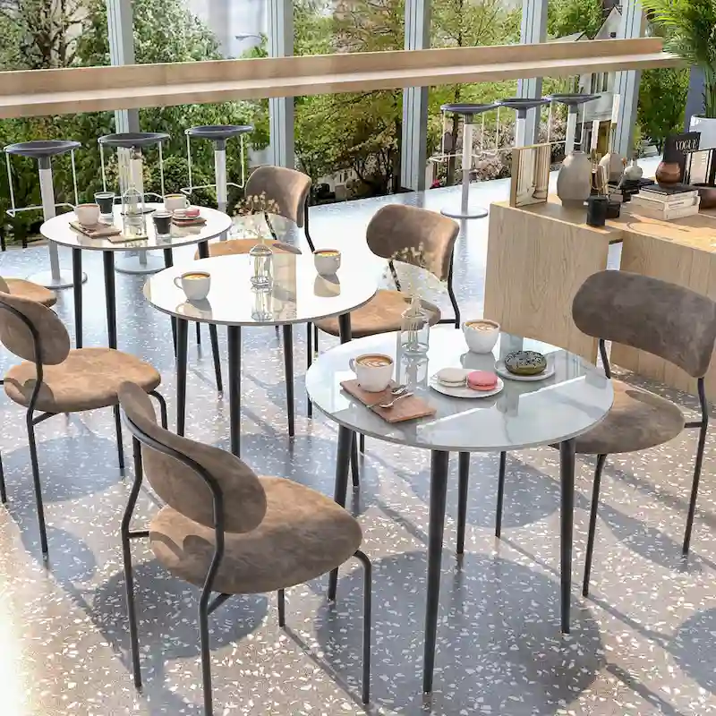 Round Kitchen Dining Table Marble Tabletop with Tapered Metal Legs - 31.5 W x 30 H