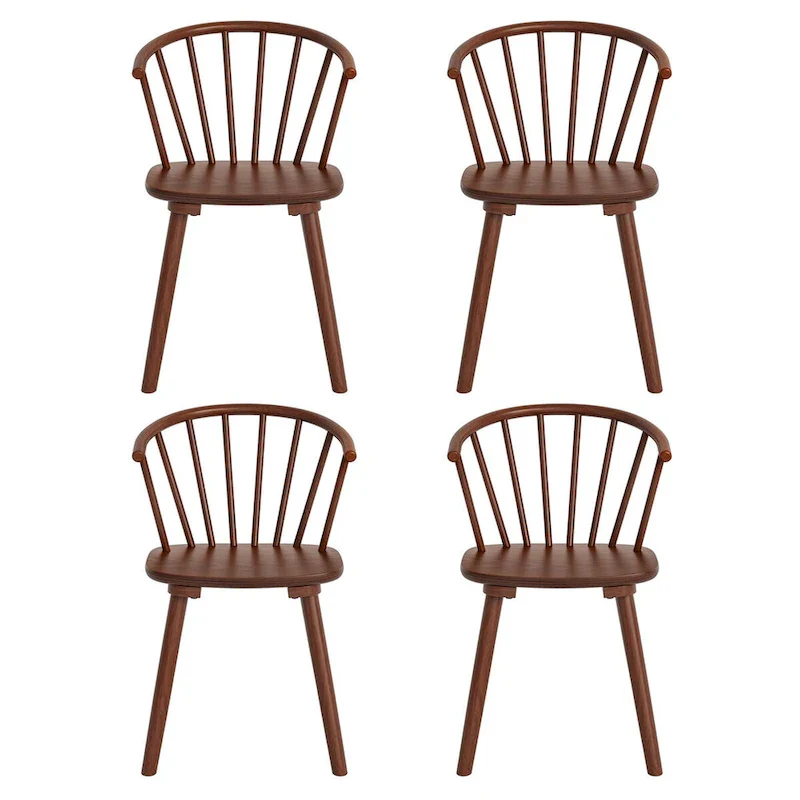 Modern Kitchen Wooden Spindle Back Armless Set of 4 Dining Chairs