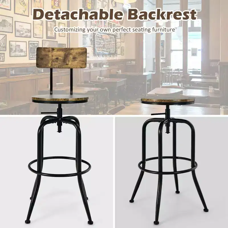 Costway Set of 4 Industrial Bar Stool Adjustable Swivel Counter-Height Dining Side Chair