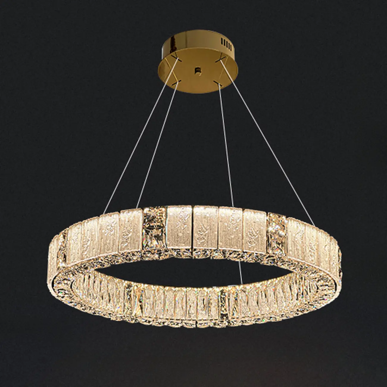 Gold Circular Crystal Linear Modern Chandelier Light