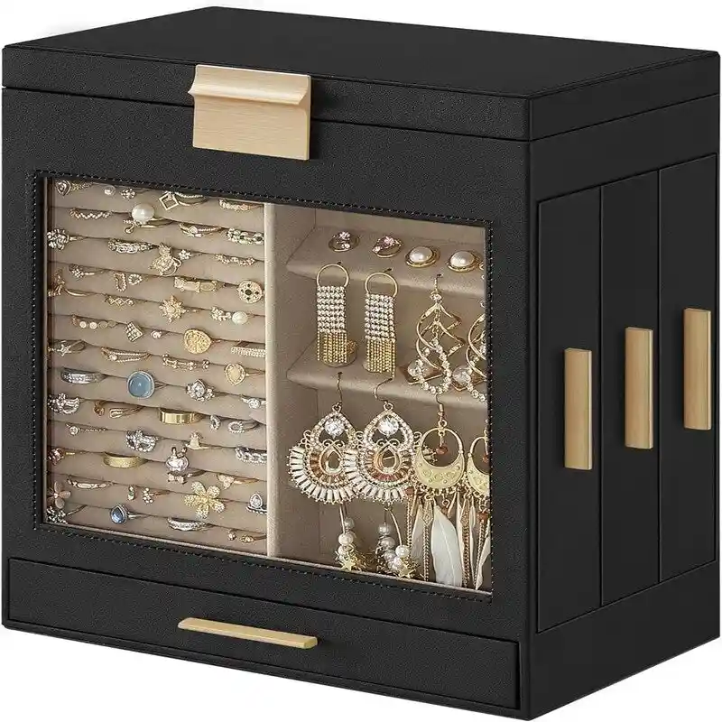 Jewelry Box with Glass Window - 6.1D x 10.3W x 12.6H