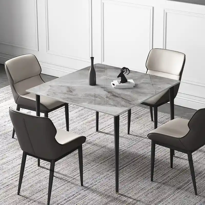 Modern Slate Kitchen Dining Table with Sintered Stone Top Metal Legs (Table Only) - 31.5x31.5x30 inch