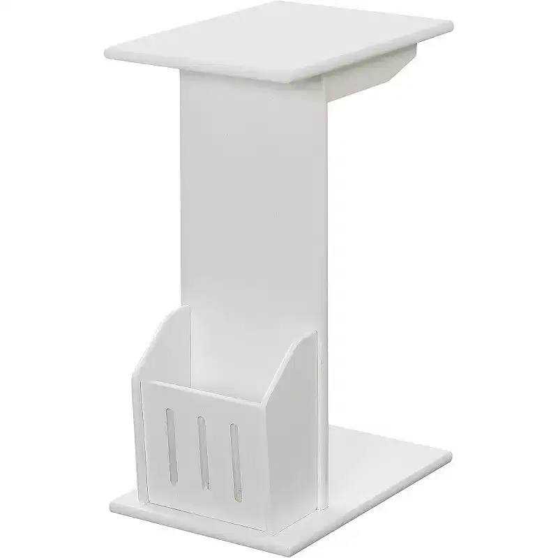 White C-Shape End Table with Magazine Holder, 1-Person