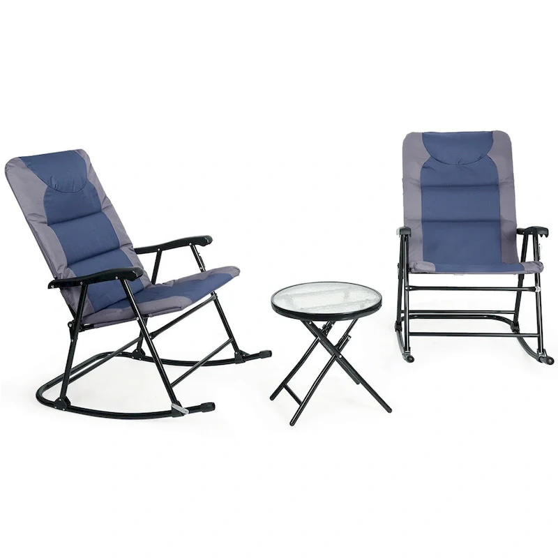 Costway 3PCS Folding Bistro Set Rocking Chair Cushioned Table Garden