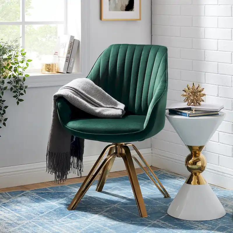 Art Leon Classical Velvet Swivel Office Accent Chair with Golden Legs
